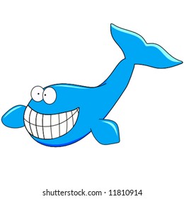 vector illustration of a cartoon like whale with a  crazy smile