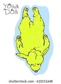 Vector illustration with cartoon lime green  lazy dog lying on his tummy.