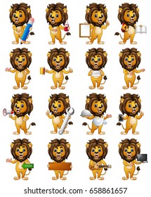 Vector illustration of Cartoon Lion animals set