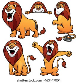 Vector illustration of Cartoon Lion Character Set