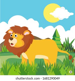 Vector illustration of Cartoon lion and cow animal in the jungle