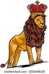 vector illustration of Cartoon lion with crown