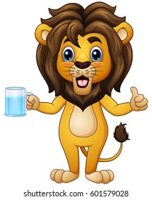 Vector illustration of Cartoon lion holding a drink