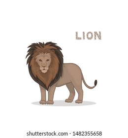 Vector illustration, a cartoon lion, isolated on a white background. Animal alphabet.
