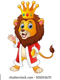 Vector illustration of Cartoon lion in king outfit
