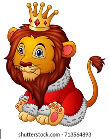 Vector illustration of Cartoon lion in king outfit