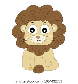 vector illustration of a cartoon lion on white background. Cartoon print.