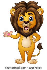 Vector illustration of Cartoon lion waving