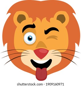 Vector illustration of a cartoon lion's face, with a funny expression