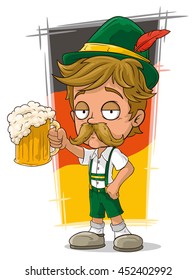A vector illustration of cartoon little bavarian with hat and beer