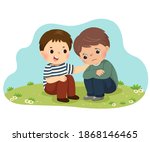 Vector illustration cartoon of little boy consoling his crying friend.