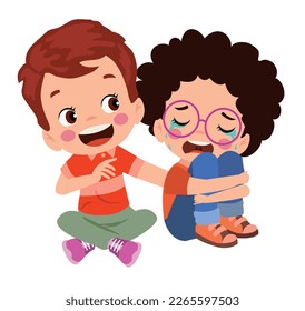 Vector illustration cartoon of little boy consoling his crying friend