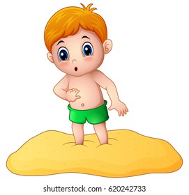 Vector illustration of Cartoon little boy playing a sand