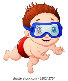 Vector illustration of Cartoon little boy diving