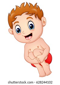 Vector illustration of Cartoon little boy in a swimsuit jumping