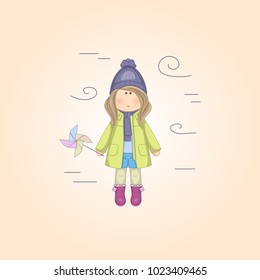 Vector illustration of cartoon little cute doll. Can be used for baby t-shirt print, fashion print design, kids wear.
