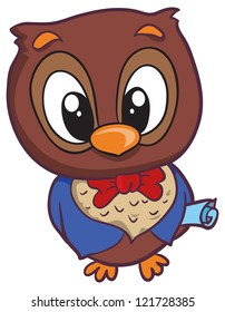 vector illustration-  cartoon little funny owl on white background