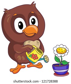 vector illustration-  cartoon little funny owl on white background