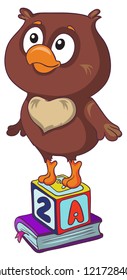 vector illustration-  cartoon little funny owl on white background