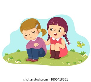 Vector illustration cartoon of little girl consoling her crying friend.