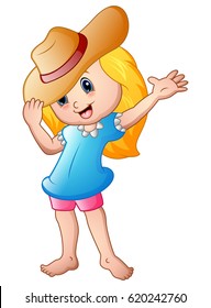 Vector illustration of Cartoon little girl in summer hat
