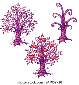 Vector illustration of cartoon love tree with hearts.
