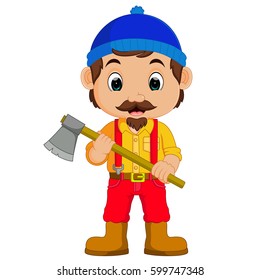 vector illustration of Cartoon lumberjack holding an axe