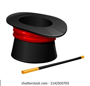 vector illustration of cartoon magic cylinder and magic wand