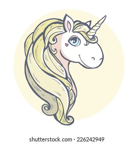 Vector illustration. Cartoon magic unicorn.