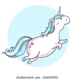 Vector illustration. Cartoon magic unicorn.