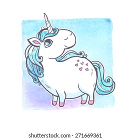 Vector illustration. Cartoon magic unicorn.
