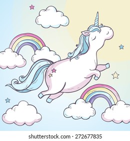 Vector illustration. Cartoon magic unicorn.