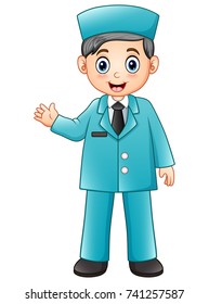 Vector illustration of Cartoon male nurse in blue uniform