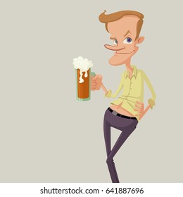 vector illustration of cartoon man with beer 