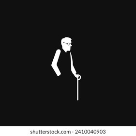 Dibujo vectorial de un caricaturista con un bastón en la mano sobre un fondo negro