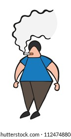 Vector illustration cartoon man character standing and smoking cigarette.