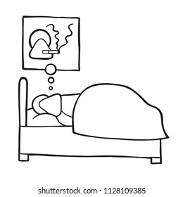 Vector illustration cartoon man character sleeping and smoking cigarette in his dream.