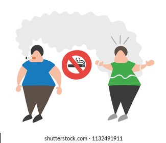 Vector illustration cartoon man character smoking cigarette where smoking is prohibited and other man angry.