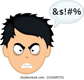 Ilustración vectorial del rostro de un hombre de caricatura con una expresión furiosa y una burbuja de habla con un texto insultante