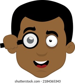 Vector illustration of a cartoon man face observing with a magnifying glass
