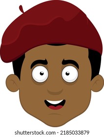 Vector Illustration Of A Cartoon Man Face With A Red Beret