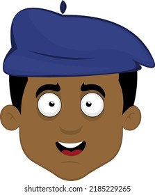 Vector Illustration Of A Cartoon Man Face With A Happy Expression And Wearing A Blue Beret