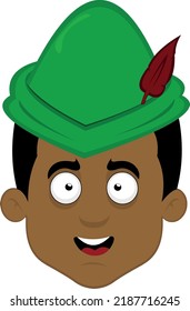 Vector illustration of a cartoon man face with a robin hood hat