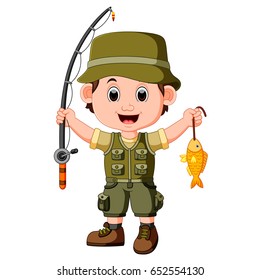 vector illustration of Cartoon man fishing