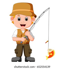 vector illustration of Cartoon man fishing