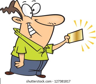 A Vector Illustration Of Cartoon Man Holding A Golden Ticket