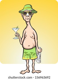 Vector illustration of cartoon man on vacation. Easy-edit layered vector EPS10 file scalable to any size without quality loss. High resolution raster JPG file is included.