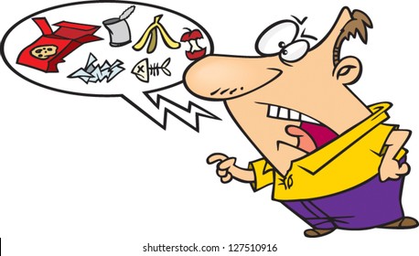 A vector illustration of cartoon man saying bad things