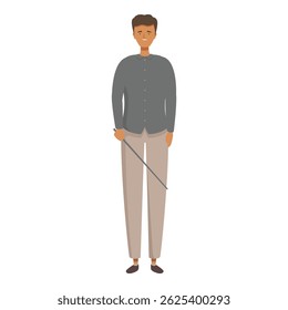 Vector illustration of a cartoon man standing upright with a stick in his hand