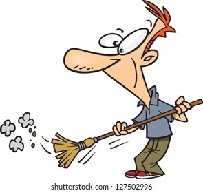 A Vector Illustration Of Cartoon Man Sweeping